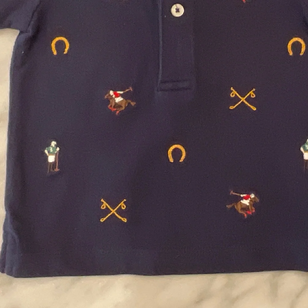 Ralph Lauren Navy Polo Knit with Polo Players, Horses & Horseshoes Shirt Size 6M